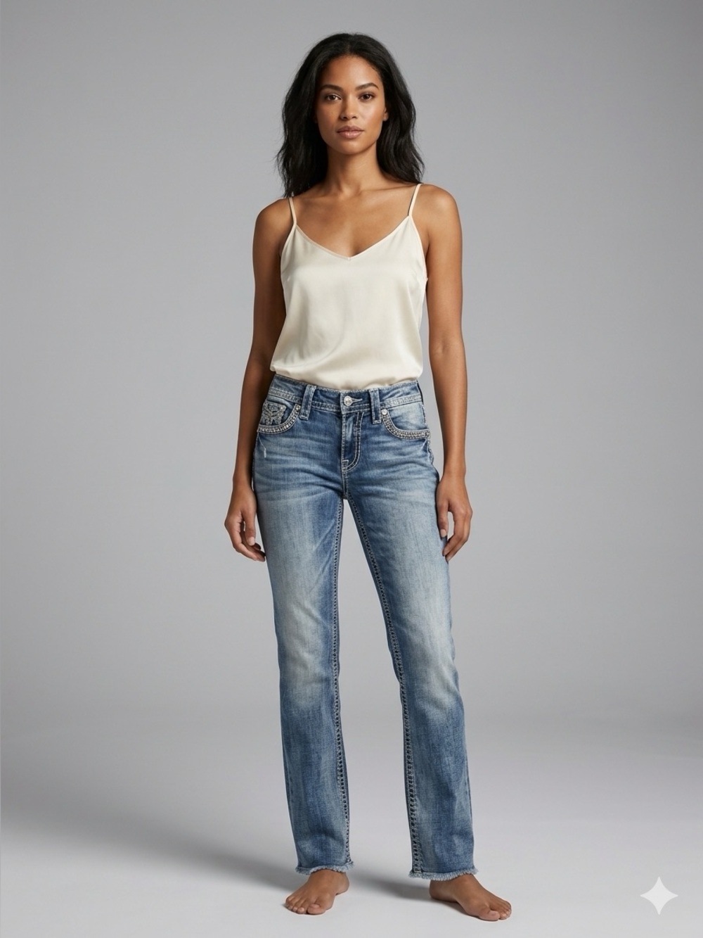 Rock Revival Women's Faded Blue Straight-Leg Jeans Raw Hem Size 29/Inseam 31